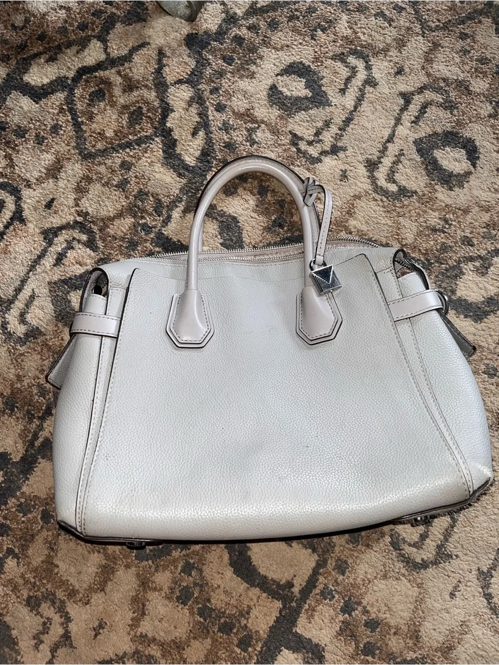 Michael Kors Light Gray Pebbled Leather Tote with Top Handles